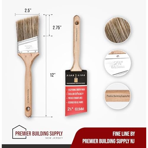 Professional 2 1/2 Inch Angle Sash Paint Brush - Fine Line Brush for Precise Edging and Cutting in - Ideal for Home Improvement, Interior & Exterior Painting, Woodwork, and Detail Work