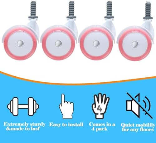 Baby Walker Wheels Replacement, Set of 4, Baby Walker Accessories, Rubber Plastic Casters, Universal Wheels,Pink