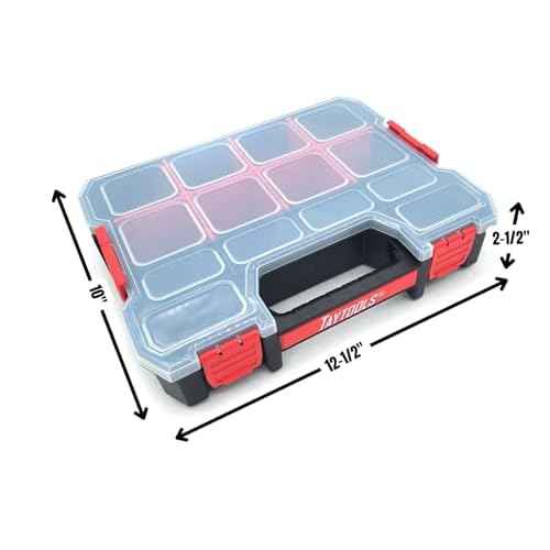 Taytools 14 Compartment Medium Parts Organizer Box - Dual Latch Portable Tool Box with Removeable Dividers for Storing Hardware, Screws, Bolts, Nails, Beads or Jewely (Pack of 2)