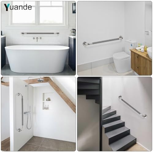 4 Pack 32 Inch Shower Grab Bar, YuanDe Brushed Nickel Bathroom Grab Bar Handle w/Anti-Slip Knurled Grip, Stainless Steel Bath Balance Bar, 1.25" Diameter Safety Hand Rail Support,Handicap Elderly