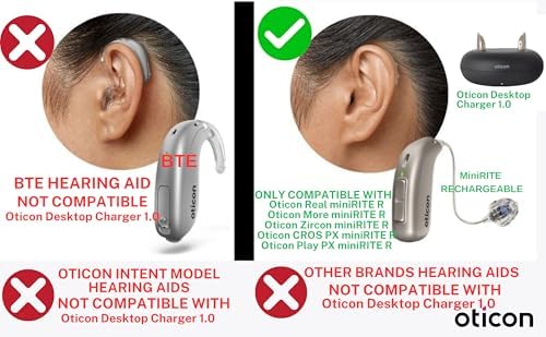 Oticon Desktop Charger 1.0 - for only Oticon More, Real, Zircon, Opn S, Ruby, Play miniRITE Rechargeable Hearing Aids - NOT Compatible with Oticon Intent and All Oticon BTE Type Hearing Aids