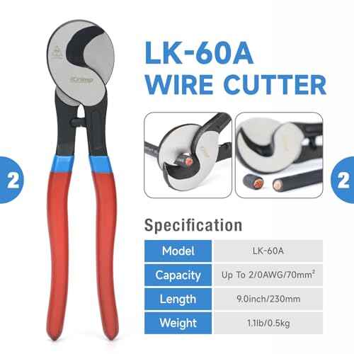 iCrimp IWS-50BN Battery Cable Terminal Crimping Tool Kit for 8, 6, 4, 2, 1, 1/0AWG Battery Cable Lugs, with Battery Cable Cutter and Wire Stripper