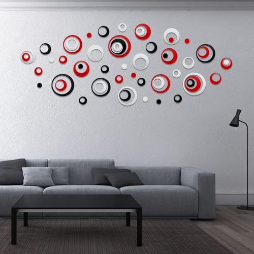 72 PCS Acrylic Circle Mirror Wall Stickers Removable Round Dots Mirror Wall Decals DIY Decals Modern Art Mural for Home Living Room Bedroom Decor (Black, Red, Silver£©