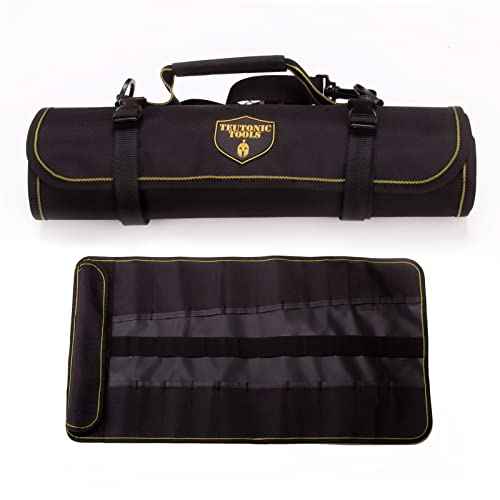 Teutonic Roll Up Tool Bag, 25 Pockets Pouch Waterproof Organizer Kit for Wrenches; Perfect Set for Mechanics, Electricians, Handymans;Keychain + eBook