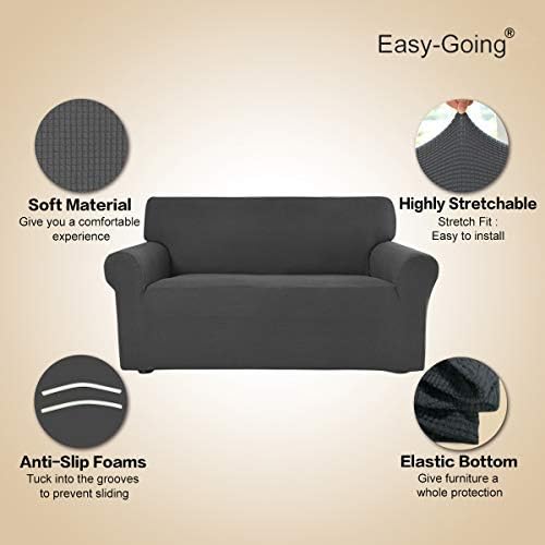 Easy-Going Stretch Oversized Sofa Slipcover 1-Piece Sofa Cover Furniture Protector Couch Soft with Elastic Bottom for Kids, Polyester Spandex Jacquard Fabric Small Checks Dark Gray