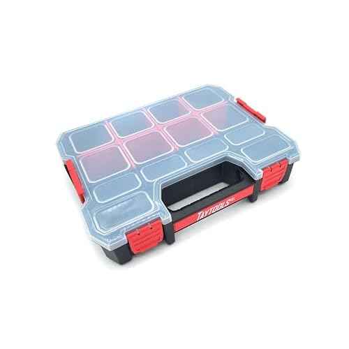 Taytools 14 Compartment Medium Parts Organizer Box - Dual Latch Portable Tool Box with Removeable Dividers for Storing Hardware, Screws, Bolts, Nails, Beads or Jewely (Pack of 2)