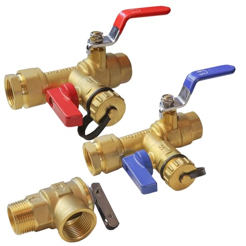 Xiny Tool 3/4-Inch IPS Isolator Tankless Water Heater Service Valve Kit with Pressure Relief Valve, Clean Brass