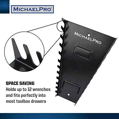 MichaelPro Magnetic Wrench Organizer for Tool Drawer, 12-Piece Metal Wrench Holder, Fits SAE and Metric Wrenches, Up to SAE 1 1/16'' and Metric 24mm, Easy Magnetic Wall Mount - MP014031