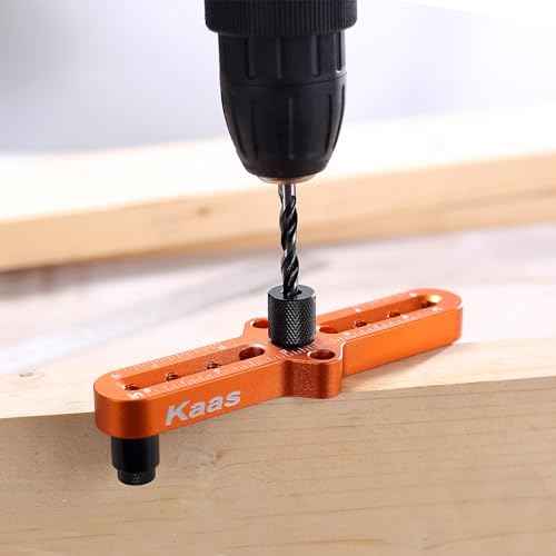 Kaas Self Centering Dowel Jig Kit - Premium Woodworking Tool with Line Scriber Center Finder - Drill Guide for Precise Straight Holes - Includes 1/4", 5/16", 3/8" Bit Guides for Hand Drills