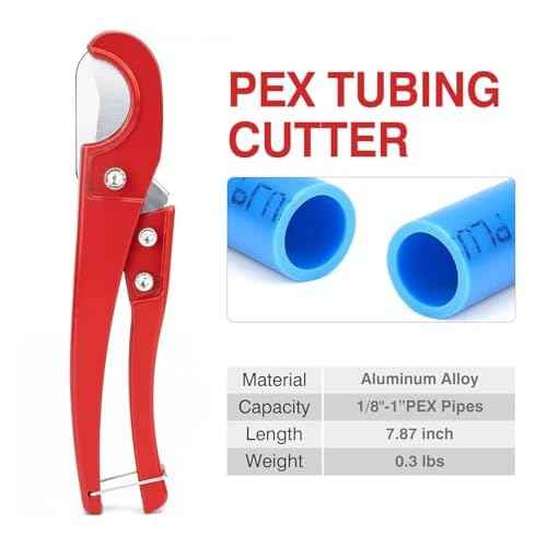 KF CPTEC Pex b Crimping Tool Heavy-Duty Forged Steel PEX Crimp Tool with Tubing Cutter for 1/2'' & 3/4'' Copper Crimp Rings, Includes Go/No-Go Gauge, ASTM F1807 Plumbing Tool