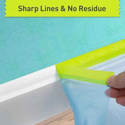 Pre-Taped Masking Film for Painting - 44" x 66' Painters Plastic Sheeting with Automotive Paint Tape and Drape for Covering Cars, Walls, Windows and Furniture Protection (1 Roll)