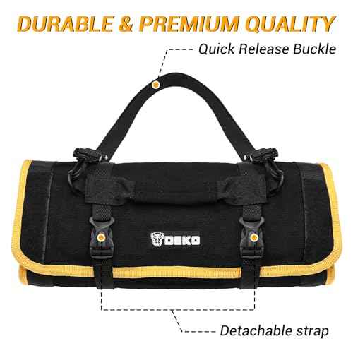 DEKOPRO Tool Roll Bag with Tool Set: Small Tool Roll Organizer Pouch Pocket Bag with Tool Kit Gifts for Men Heavy Duty Tool Storage Bags Pouches Mechanic, Electrician Tools