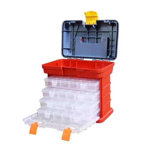 BIG RED AG2154CR Tackle Box Organizer: Portable Storage Tool Box with 4 Drawers and 19 Compartments Each for Hardware, Fish Tackle, Beads and more, Red