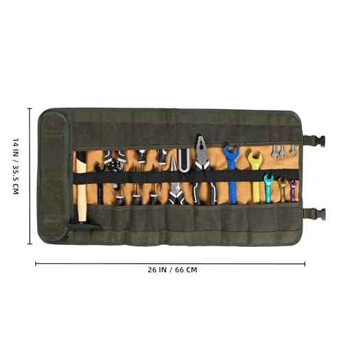 Wrench Tool Roll, Heavy Duty Waxed Canvas Multi-Purpose Tool Pouch Bag with 25 Pockets, Easy Storage, Durable (Khaki)