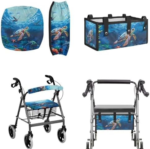 LedBack Walker Accessories Bag Sea Turtles Walker Seat Covers Rollator Walker Seat and Backrest Covers Underseat Pouch Tote for Rolling Walkers