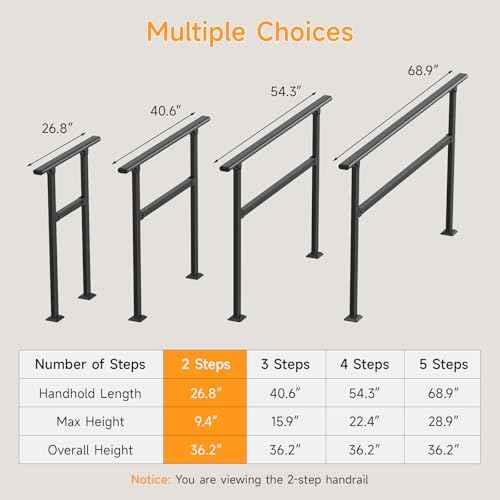 Hand Rails for Outdoor Steps, 2-5 Steps Wrought Iron Handrails for Outdoor Steps, Stair Railing for Porch, Home, Garden, Indoor, Staircase Handrails for Wooden, Cement, Brick, Marble (2 Steps)