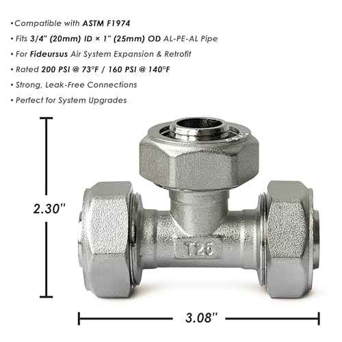 3/4 Brass-Nickel Plated Equal Tee Fitting for 3/4" Tubing (25mm OD) Compatible with Compressed Air Piping System, Compressor Accessories for Shop Garage Air Line System#F3024 | 2PCS