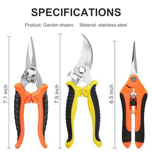 3 Pack Stainless Steel Garden Shears Pruning Set, Bypass, Serrated, and Straight Blade Scissors for Trimming Flowers, Branches, Stems - Perfect Pruners for Gardening & Plant Care