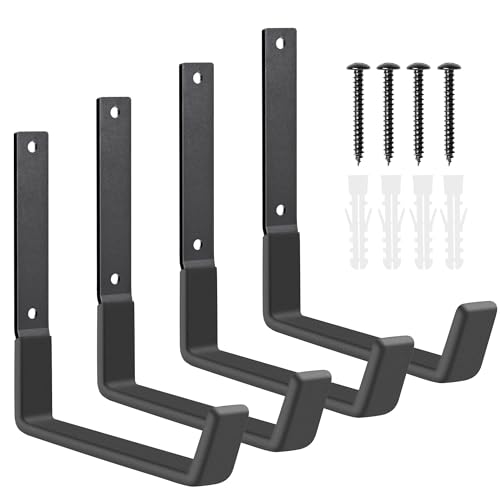 Heavy Duty Utility Hooks, Garage Storage Wall Mount Steel Hooks, Garden Tool Hanger, Garage Organizer for Tool, Ladder, Folding Chair, Hose, Ropes, Bike, etc.(4 Large, 7.7 Inches)