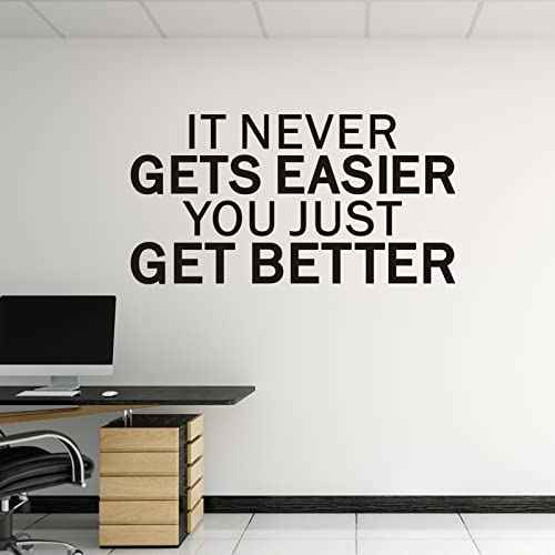 VODOE It Never Gets Easier You Just Get Better Wall Stickers Inspirational Gym Wall Decals Motivational Quotes Art Vinyl Yoga Exercise Sports Positive Fitness Garage Decor 21"X11"