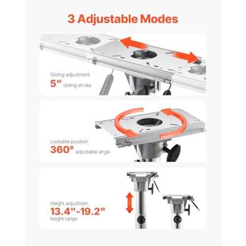 VEVOR Boat Seat Pedestal, Adjustable Height from 13.39 to 19.2 Inches, Aluminum Alloy Boat Chair Base with Slide, 5-inch Sliding Travel, Locking Design, Ideal for Fishing and Boating Enthusiasts