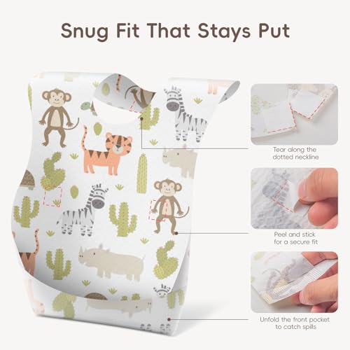 KIIS Disposable Baby Bibs for Baby Boys and Girls - Individually Packaged - Hygienic, Soft and Leakproof (20 PCS / 60 PCS)