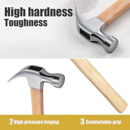 8.8 Ounce Claw Hammer,Forged Carbon Steel Head Small hammer Wood Hammer Solid wood handle claw hammer for Home Repair& DIY