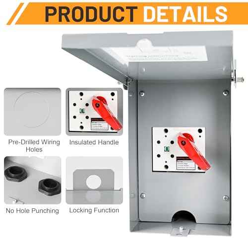60 Amp Disconnect, 240V General Duty Safety Switch, 3P 4 Wires Non-Fused AC Disconnect Switch Box with Ground, Meeting NEMA 3R Standards for Indoor and Outdoor