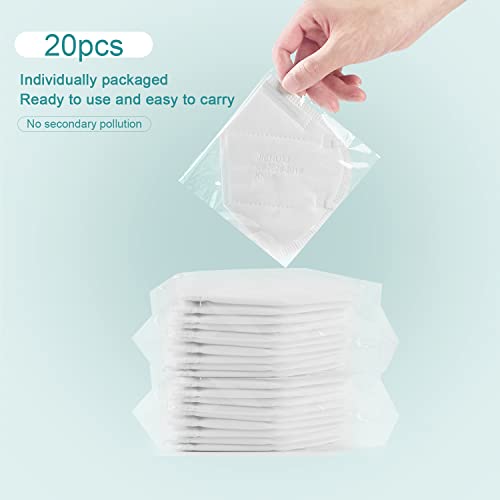 KN95 Face Masks White 20 PCS Individually Wrapped Disposable Breathable 5-Layer Protection Cup Dust Mask