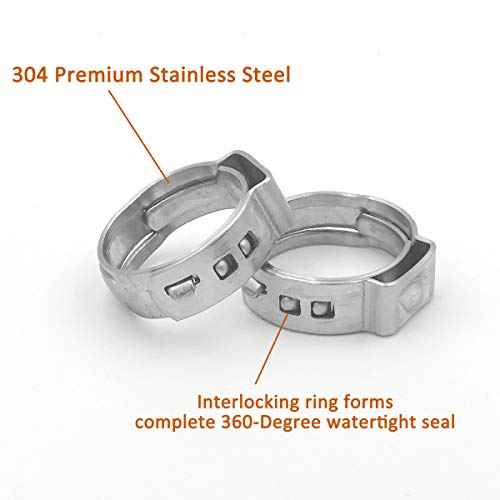15pcs 3/4 Inch Stainless Steel PEX Cinch Clamps, Crimp Rings Pinch Clamps for PEX Tubing Pipe Fitting Connections, Pack of 15