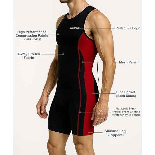 Wixen Men¡¯s Triathlon Suit ? Padded One-Piece Sleeveless Trisuit with Rear Zipper for Running, Swimming, Cycling