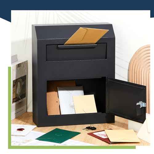 Key Lock Mailboxes for Outside Locking Wall Mount Mailbox Security Key Drop Collection Boxes for Home Business Rent Payments, Mail, Keys, Cash, Checks 15 x 12 x 4 Inches(Black)