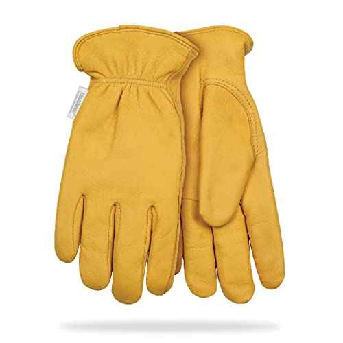 Kinco - Women's Golden Full Grain Deerskin, Shirred Elastic Wrist, Keystone Thumb Design Heatkeep Thermal Insulation, Large