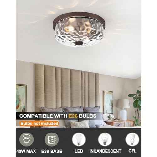 12 Inch Farmhouse Flush Mount Ceiling Light, 2 Light Industrial Close to Ceiling Light, Industrial Ceiling Lighting Fixture for Kitchen Hallway Bedroom Living Room (12.2 Inch Oil Rubbed Bronze)