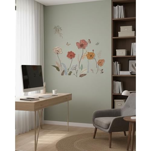 Boho Wall Stickers, Flower Wall Decals, Boho Decor Art for Bedroonm Living Room Nursery Stickers & Murals, Wildflower Floral Themed Decals Peel and Stick