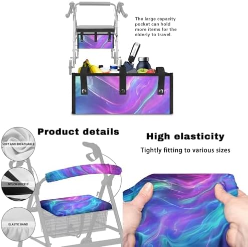 LedBack Blue Purple Walker Accessories 3 Piece Set Rollator Walker Seat and Backrest Covers, Walker Storage Bags Lightweight Rollator Seat Cushion Covers and Organizer Bag