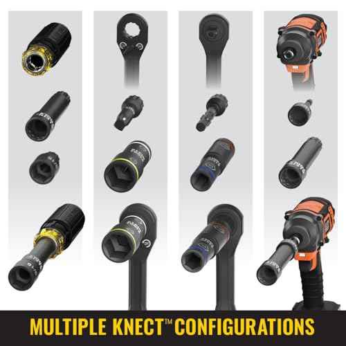 Klein Tools 65618 KNECT Flip-10 SAE Impact Socket Set, Deep Sockets with 5 Color-Coded Flip Sockets, 10 SAE Socket Sizes, 1/4 and 3/8-Inch Adapters and MODbox Case