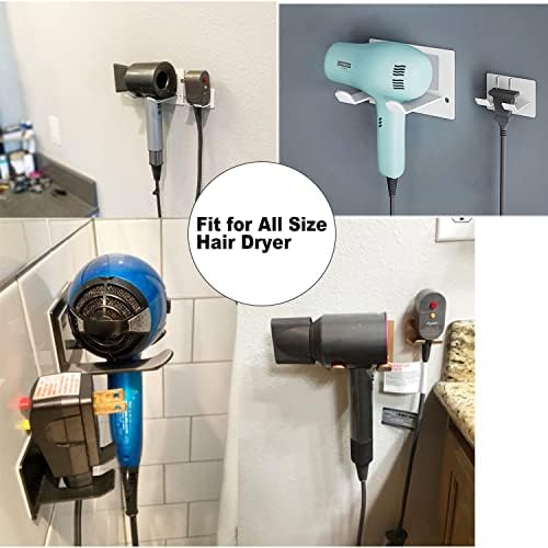 Self Adhesive Hair Dryer Holder Wall Mounted - Adhesive Bathroom Hair Blow Dryer Rack Organizer Compatible with Supersonic Hair Dryers (White)