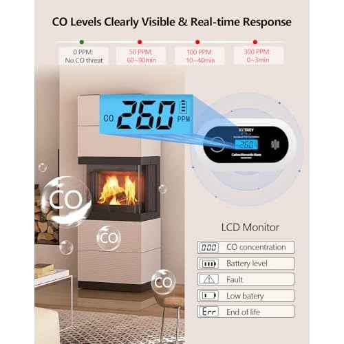 Carbon Monoxide Detector, 10 Year Battery Powered CO Detector with Digital LCD Display and LEDs, Portable CO Alarm for Home and Travel