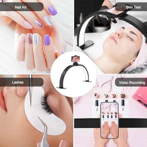 Nail Half Moon Light: Big LED Arch Nail Tech Table Lamp with Phone Holder - Salon Professional Desk Light 3 Mode Lighting Manicure Technician Use