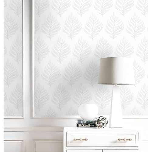 GloryTik Peel and Stick Wallpaper Boho White/Grey Floral Contact Paper Modern Removable Self Adhesive Wall Paper Leaf Waterproof Wallpaper for Cabinets Bedroom Vinyl Rolls (17.3" x 78.7")