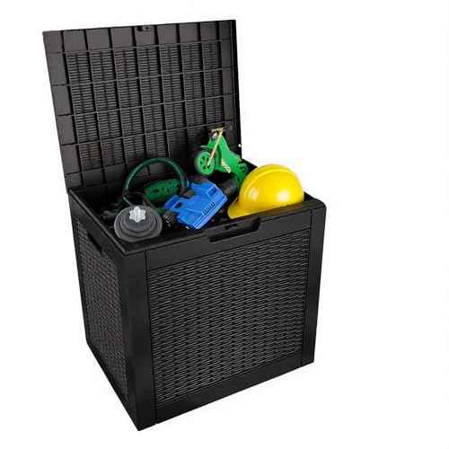 31 Gallon Outdoor Storage Box - Waterproof Resin Rattan Deck Bin for Indoor & Outdoor Use - Lockable & UV Resistant - Ideal for Package Delivery, Patio Cushions & Gardening Tools, Black