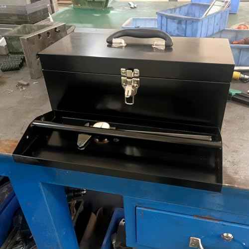 Small Tool Box Mini Toolbox Small Metal Tool Box 16" Portable Metal Toolbox with Latch Closure for Basic Tool Kits or Craft Storage Black