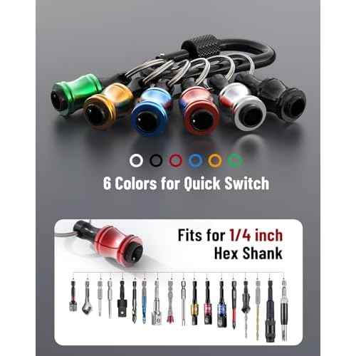 katerk 18pcs Bit Holder with Carabiner Socket for Mens Gift, 1/4 inch Hex Shank Aluminum Alloy Screwdriver Bit Holders, Quick Release Easy Change Impact Driver Drill Bit Keychain Extension