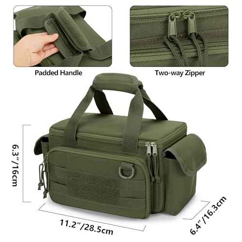 Small Tool Bag with Anti-friction and Thick Padded Bottom, Tool Storage Organizer for Men, Tactical Bag, Range Bag, Multi-functional Work Tote for Repairman, Electrician, Carpenters (Green)