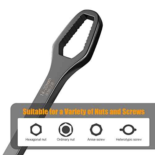 2pcs Black Universal Wrench,8-22mm Universal Torx Wrench,Double-ended Self-tightening Adjustable All in One Tool