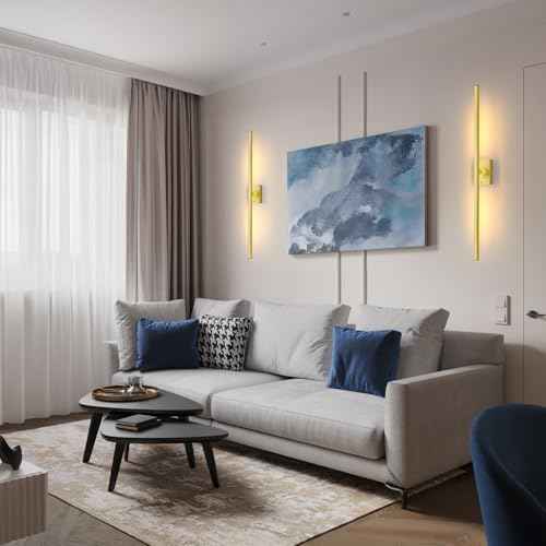 Gold Battery Operated Wall Sconce, Cordless Rechargeable Wall Sconces Set of 2, Modern 4CCT Dimmable Wall Lamps Battery Operated with Remote Control for Bedroom Living Room 31.5 Inch