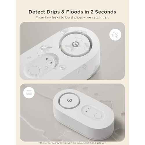 GoveeLife Water Leak Detector 5 Pack with 105dB Adjustable Alarm, Water Alarm with Dual Sets Sensor Probes Leaks and Floods. Suit for Home, Basement, and Kitchen(Cannot Connect to Wi-Fi Directly)