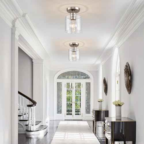 Brushed Nickel Semi Flush Mount Ceiling Light,Modern Ceiling Light Fixture for Closet Hallway Entryway,Hallway Light Fixture Brushed Nickel Finish 2 Pack