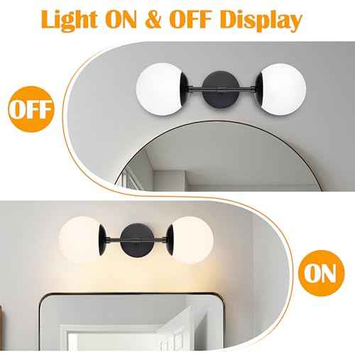 KoKo&Yukina Mid Century Modern Bathroom Matte Black Bathroom Vanity Light Fixtures Globe Sconce 2 Light Vanity Light Gold Vanity Light Mid Century Wall Sconce